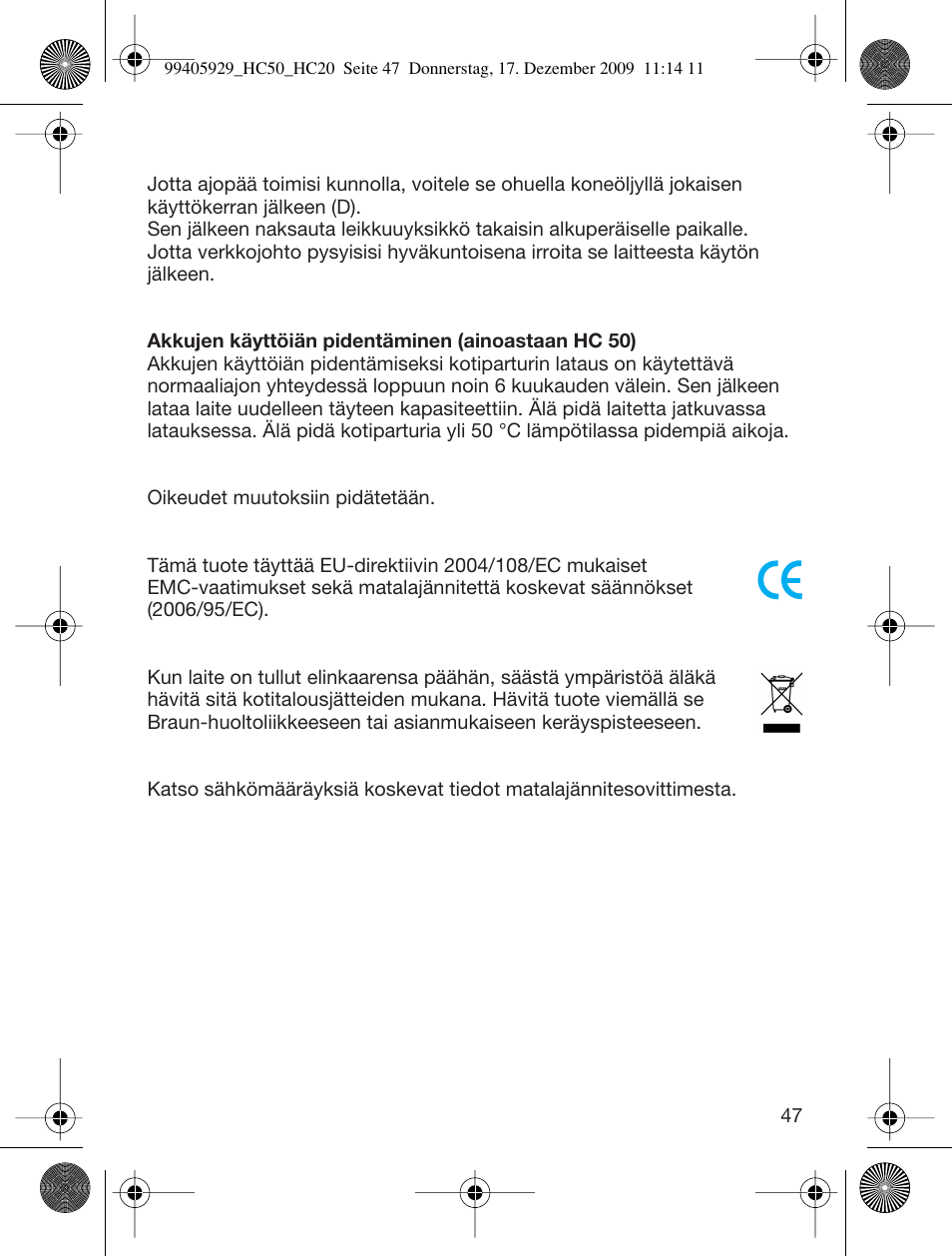 Braun HC50 Hair Clipper Hair Perfect User Manual | Page 47 / 62