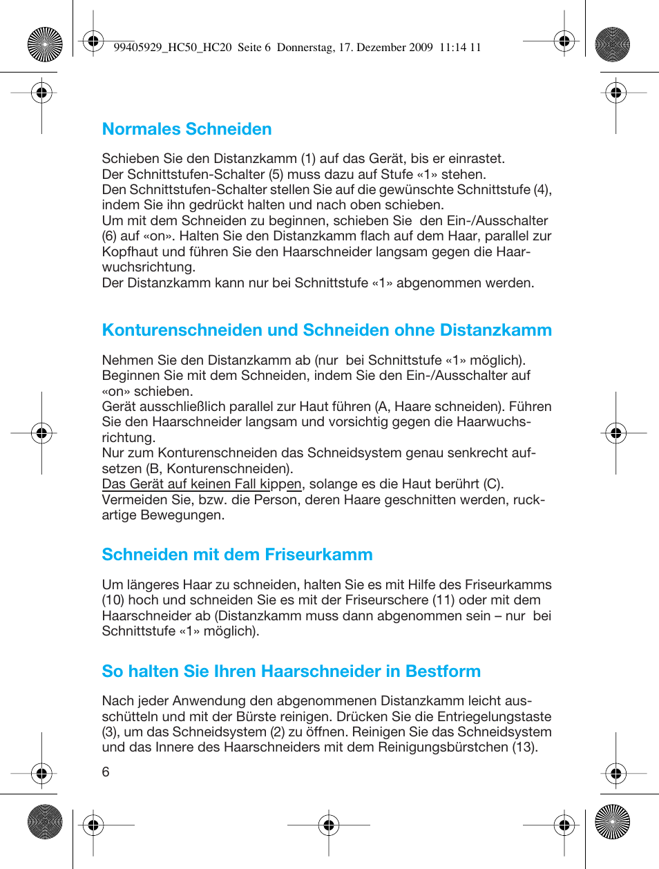 Braun HC50 Hair Clipper Hair Perfect User Manual | Page 6 / 62