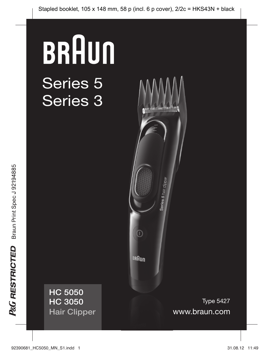 Braun HC3050 Hair Clipper, Series 3, Series 5 User Manual | 55 pages