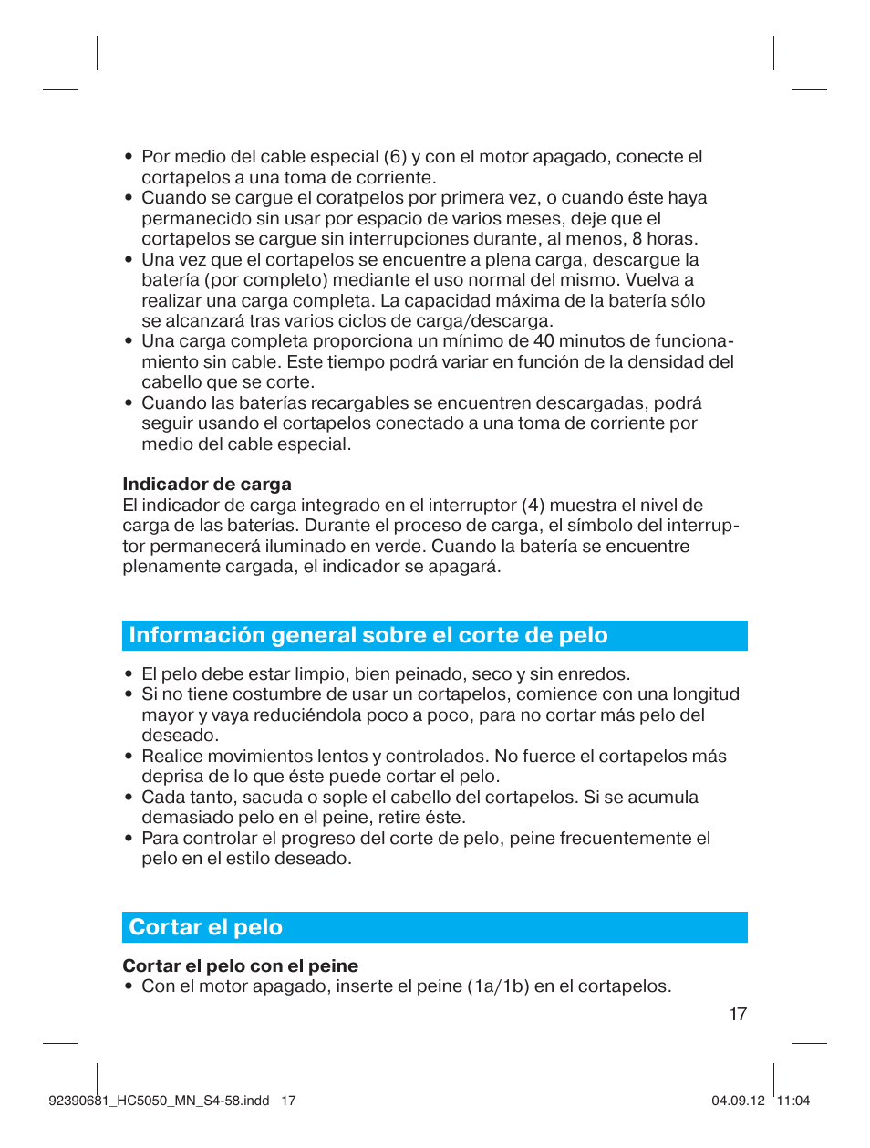 Información general sobre el corte de pelo, Cortar el pelo | Braun HC3050 Hair Clipper, Series 3, Series 5 User Manual | Page 17 / 55