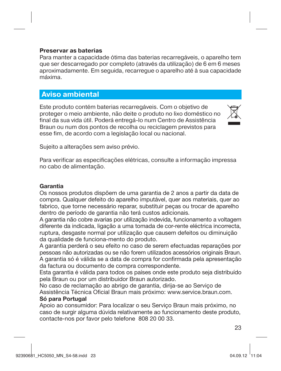 Aviso ambiental | Braun HC3050 Hair Clipper, Series 3, Series 5 User Manual | Page 23 / 55