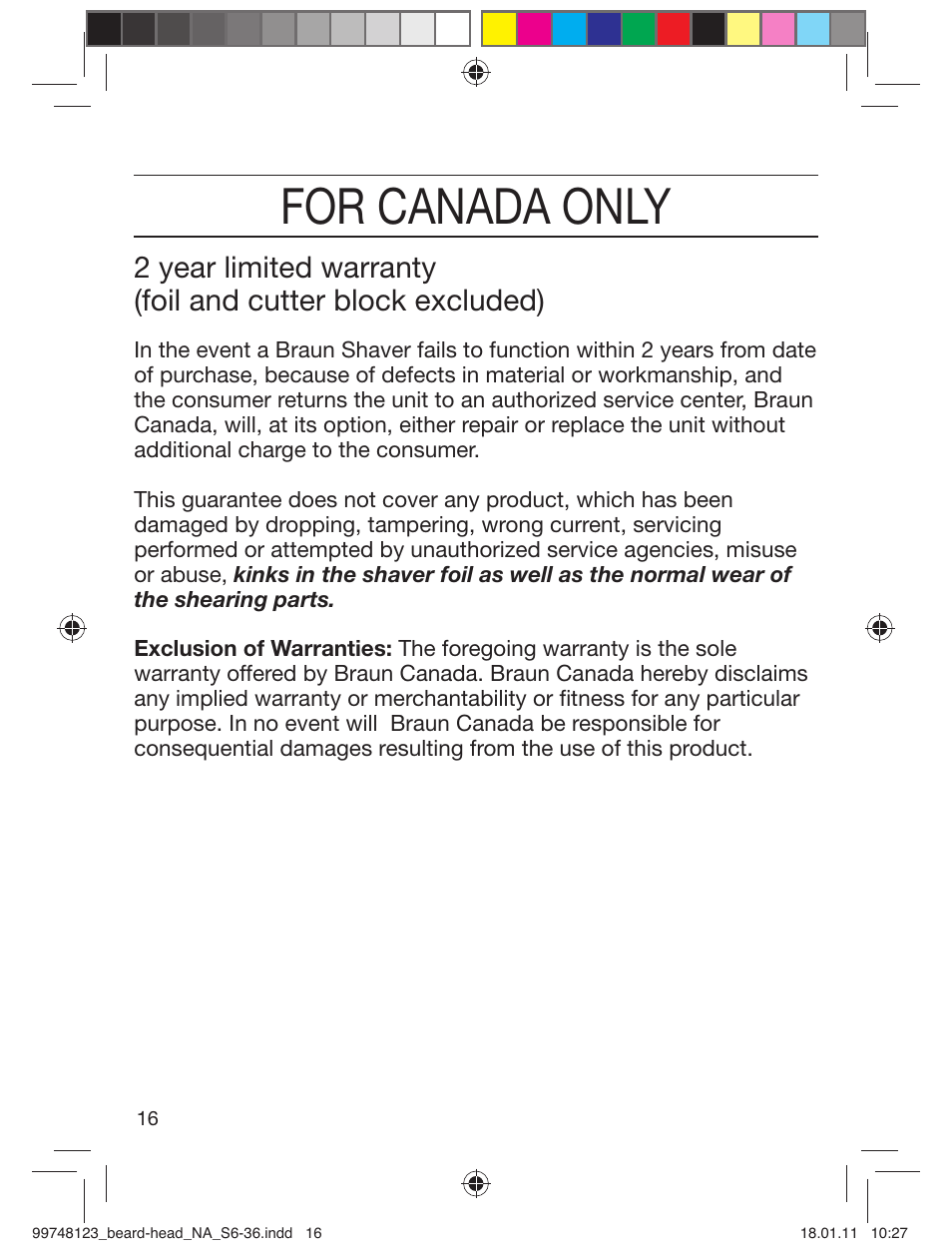 For canada only | Braun cruZer6 beard&head User Manual | Page 15 / 33