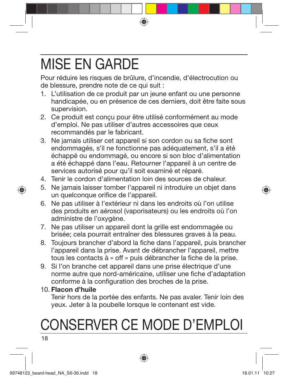Mise en garde, Conserver ce mode d’emploi | Braun cruZer6 beard&head User Manual | Page 17 / 33