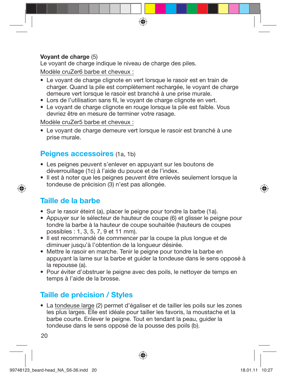Peignes accessoires, Taille de la barbe, Taille de précision / styles | Braun cruZer6 beard&head User Manual | Page 19 / 33