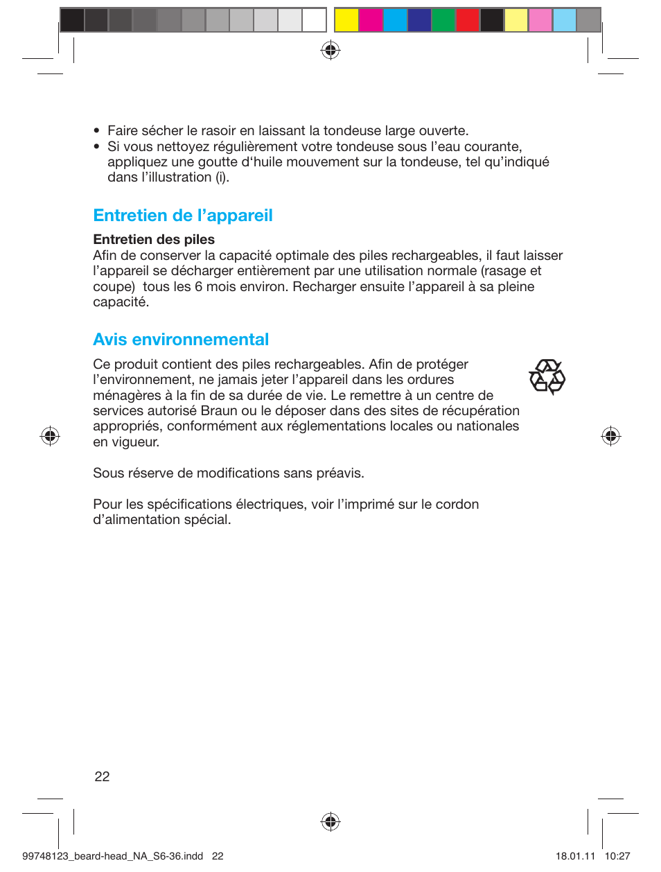 Entretien de l’appareil, Avis environnemental | Braun cruZer6 beard&head User Manual | Page 21 / 33