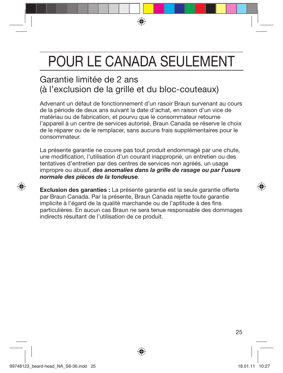 Pour le canada seulement | Braun cruZer6 beard&head User Manual | Page 24 / 33