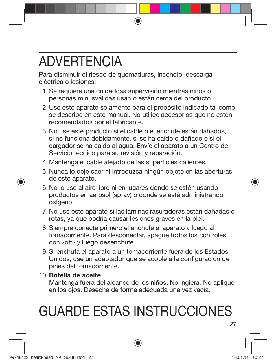 Advertencia, Guarde estas instrucciones | Braun cruZer6 beard&head User Manual | Page 26 / 33