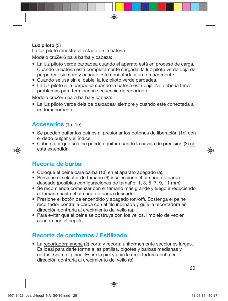Accesorios, Recorte de barba, Recorte de contornos / estilizado | Braun cruZer6 beard&head User Manual | Page 28 / 33
