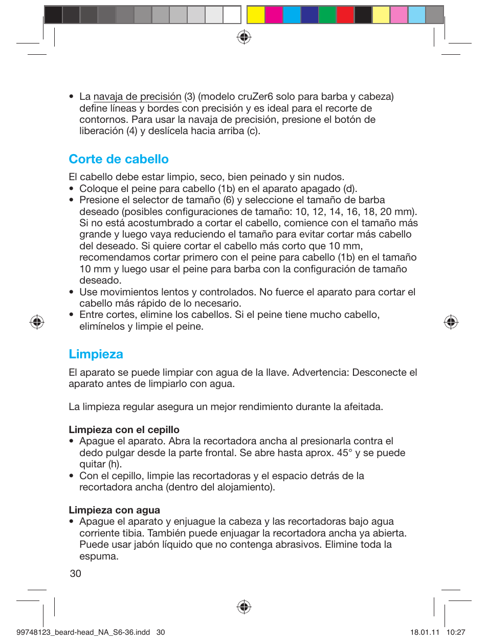 Corte de cabello, Limpieza | Braun cruZer6 beard&head User Manual | Page 29 / 33