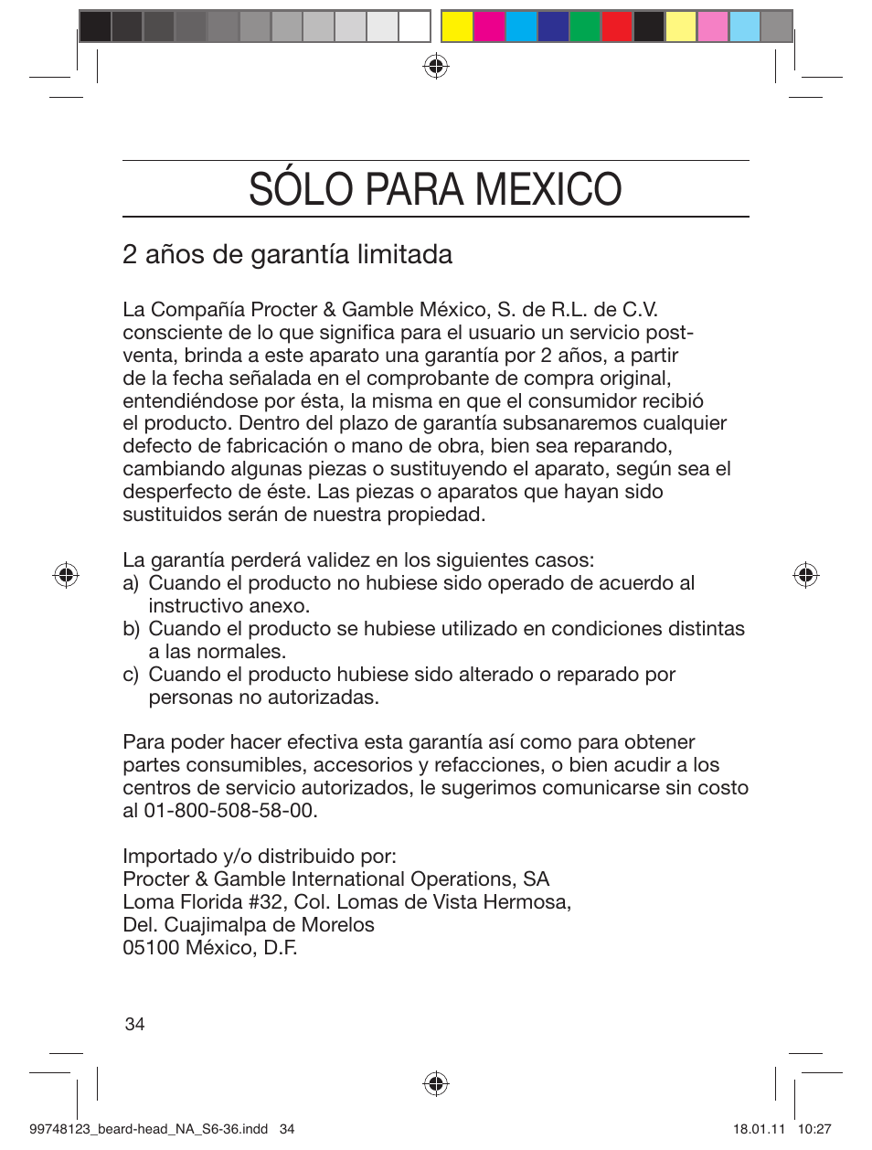 Sólo para mexico, 2 años de garantía limitada | Braun cruZer6 beard&head User Manual | Page 33 / 33