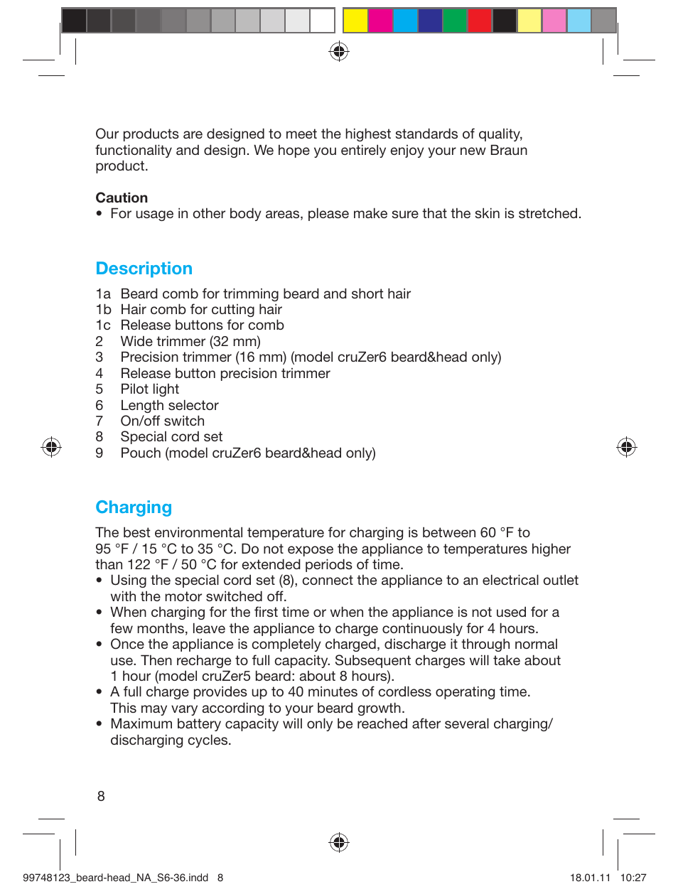 Description, Charging | Braun cruZer6 beard&head User Manual | Page 7 / 33