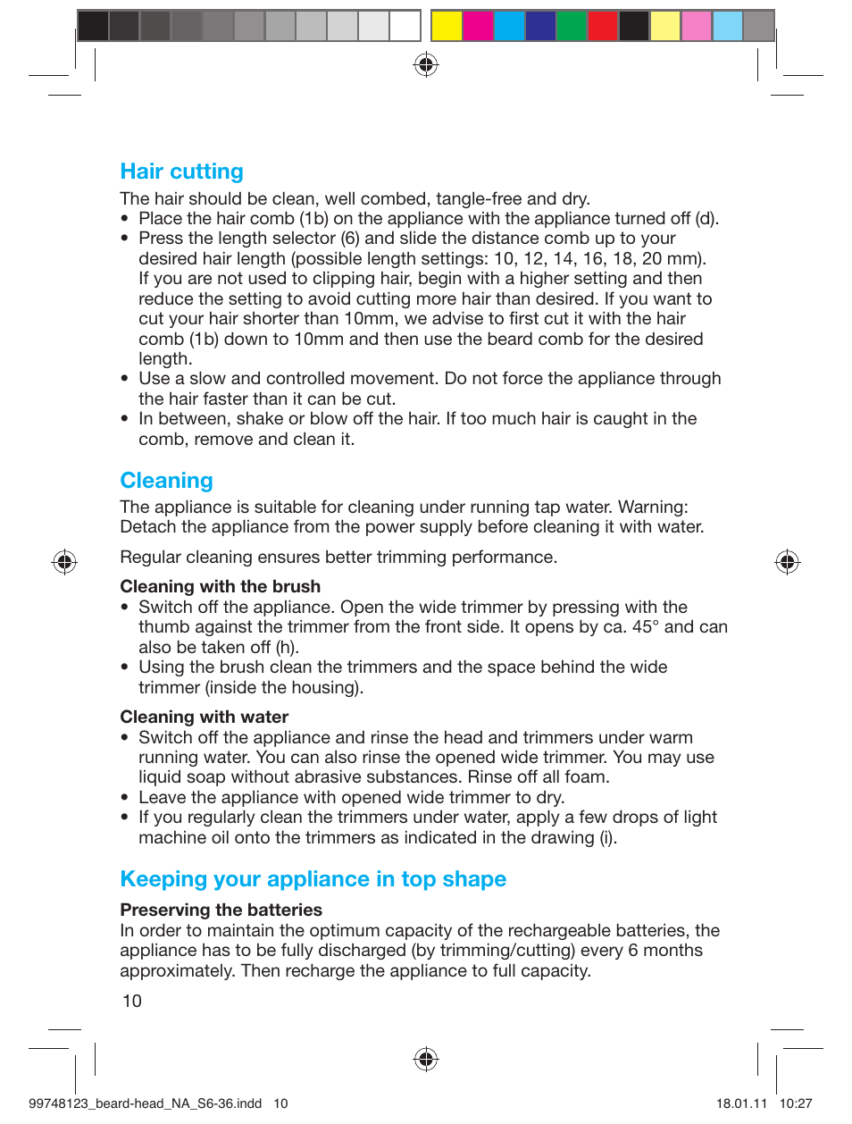 Hair cutting, Cleaning, Keeping your appliance in top shape | Braun cruZer6 beard&head User Manual | Page 9 / 33