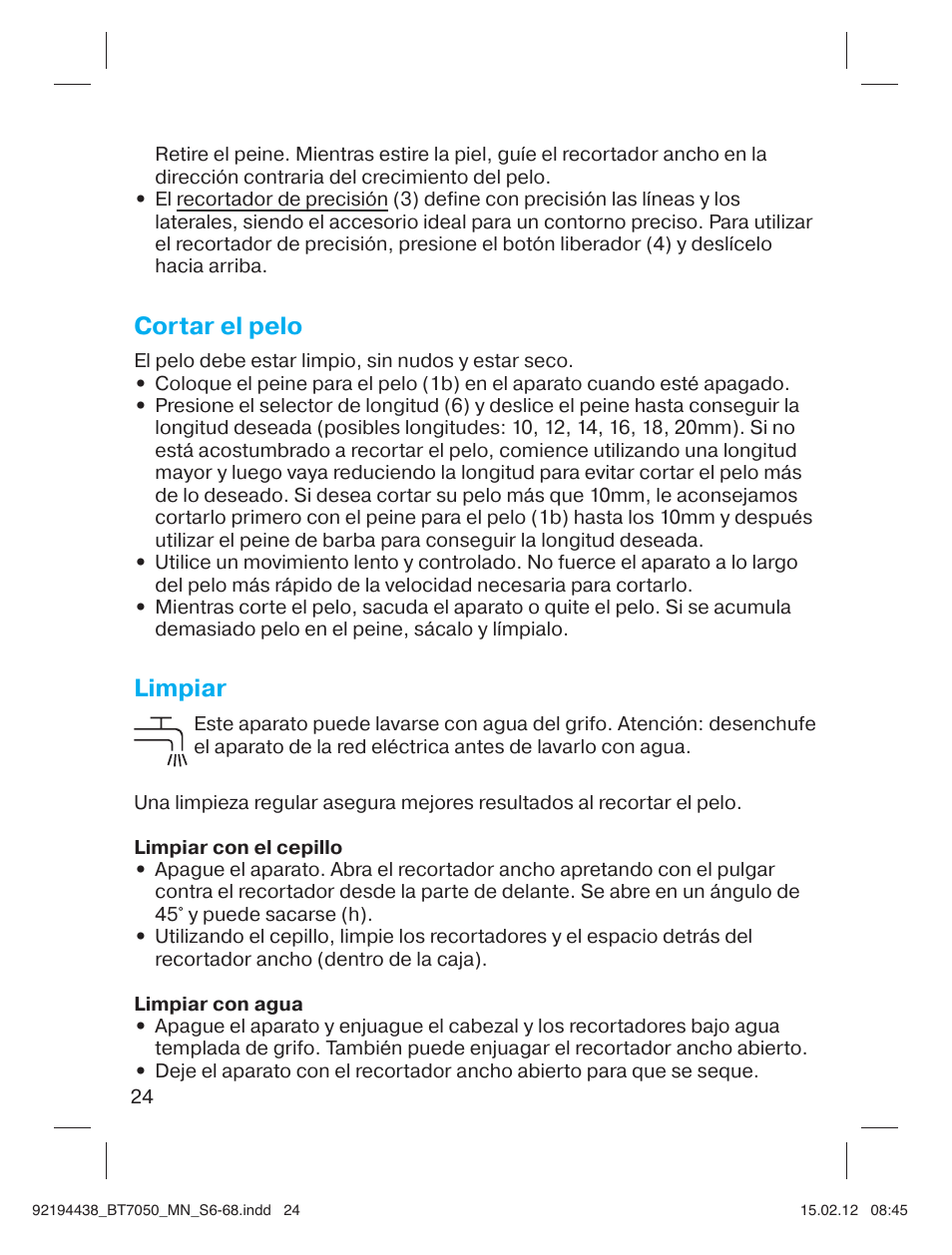 Cortar el pelo, Limpiar | Braun BT 7050 Beard trimmer Series 7 User Manual | Page 23 / 64