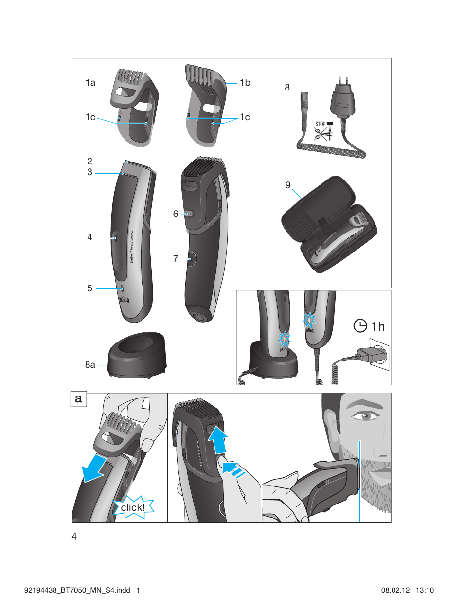 Click, 91a 2 | Braun BT 7050 Beard trimmer Series 7 User Manual | Page 3 / 64