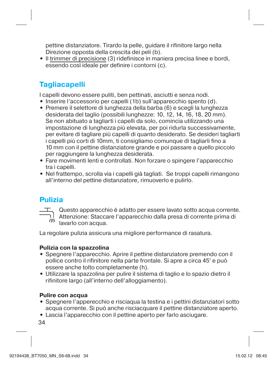 Tagliacapelli, Pulizia | Braun BT 7050 Beard trimmer Series 7 User Manual | Page 33 / 64