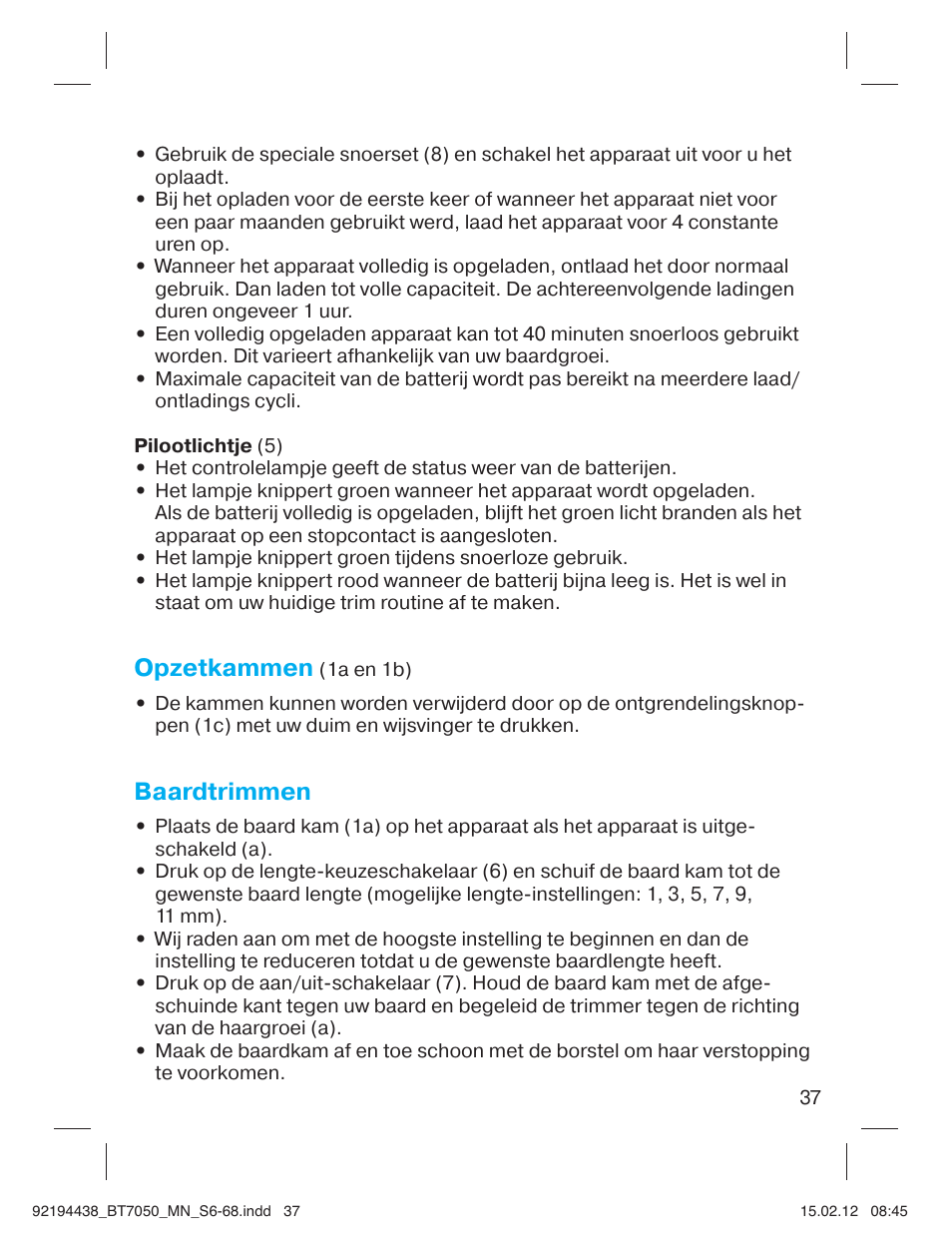 Opzetkammen, Baardtrimmen | Braun BT 7050 Beard trimmer Series 7 User Manual | Page 36 / 64