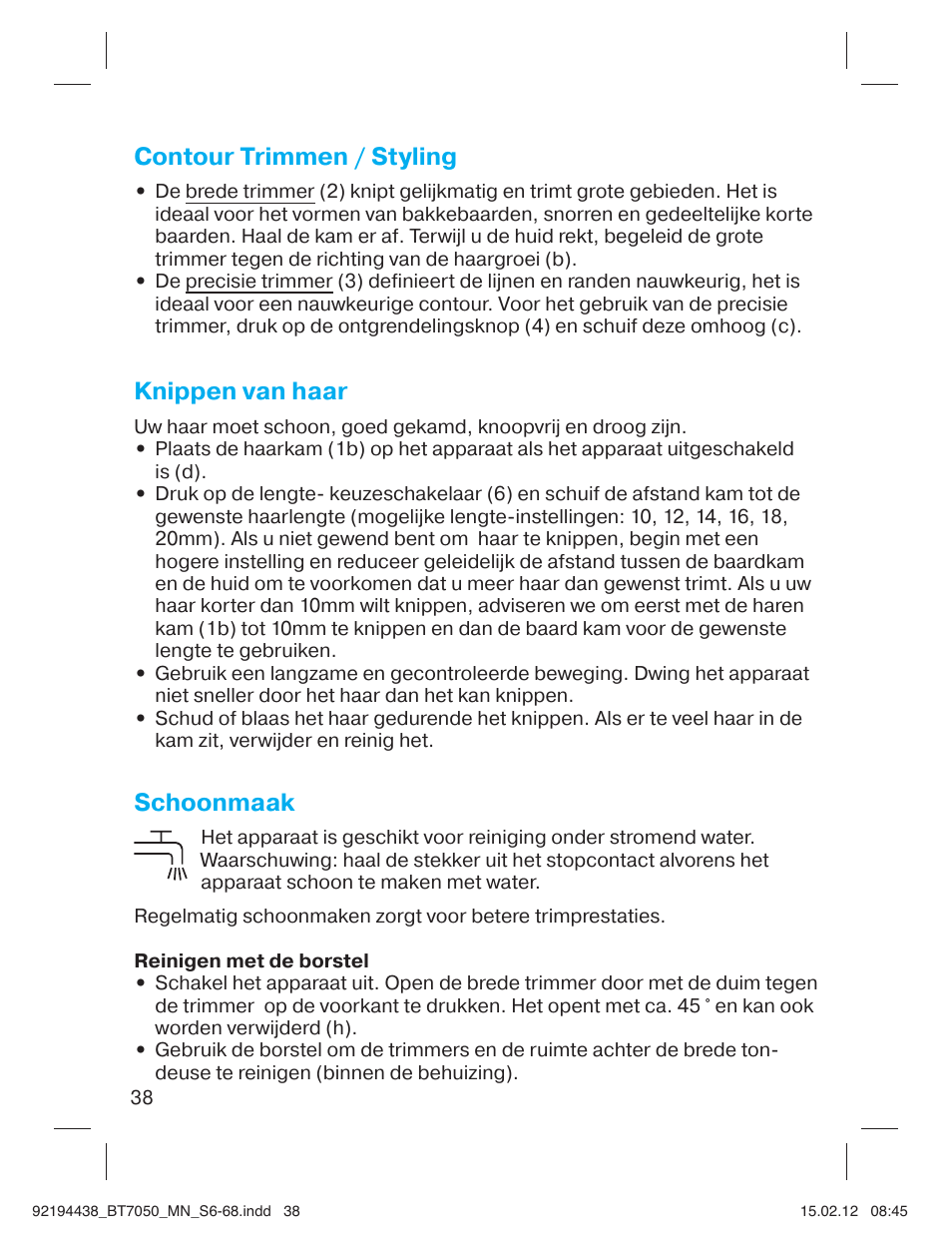 Contour trimmen / styling, Knippen van haar, Schoonmaak | Braun BT 7050 Beard trimmer Series 7 User Manual | Page 37 / 64