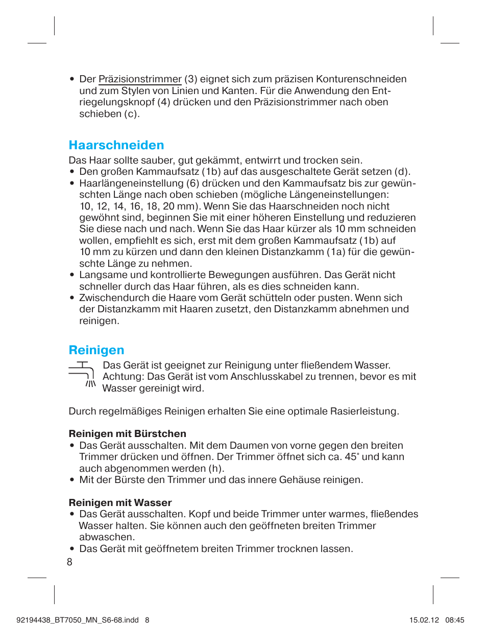 Haarschneiden, Reinigen | Braun BT 7050 Beard trimmer Series 7 User Manual | Page 7 / 64