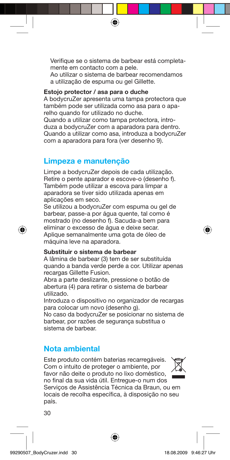 Limpeza e manutenção, Nota ambiental | Braun B35 BodyCruzer User Manual | Page 29 / 70