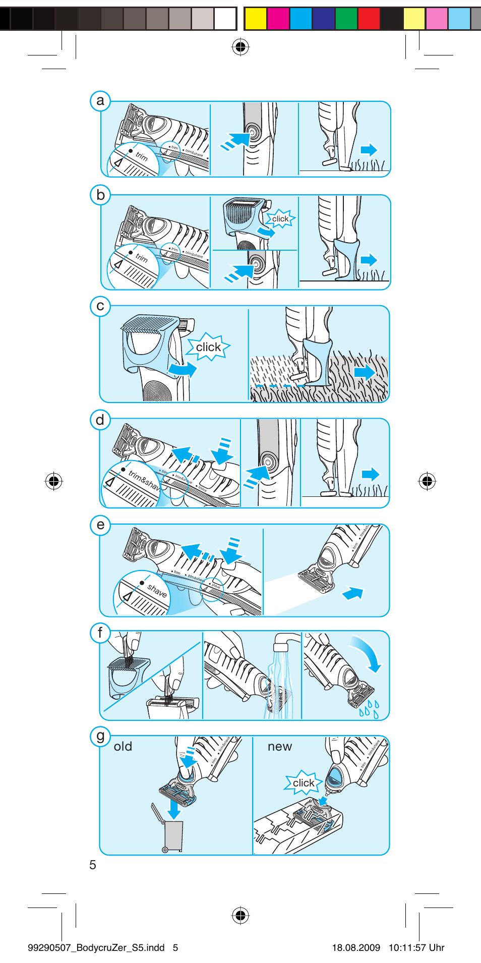 Old new, Click, Shave | Trim &shave, Trim | Braun B35 BodyCruzer User Manual | Page 4 / 70