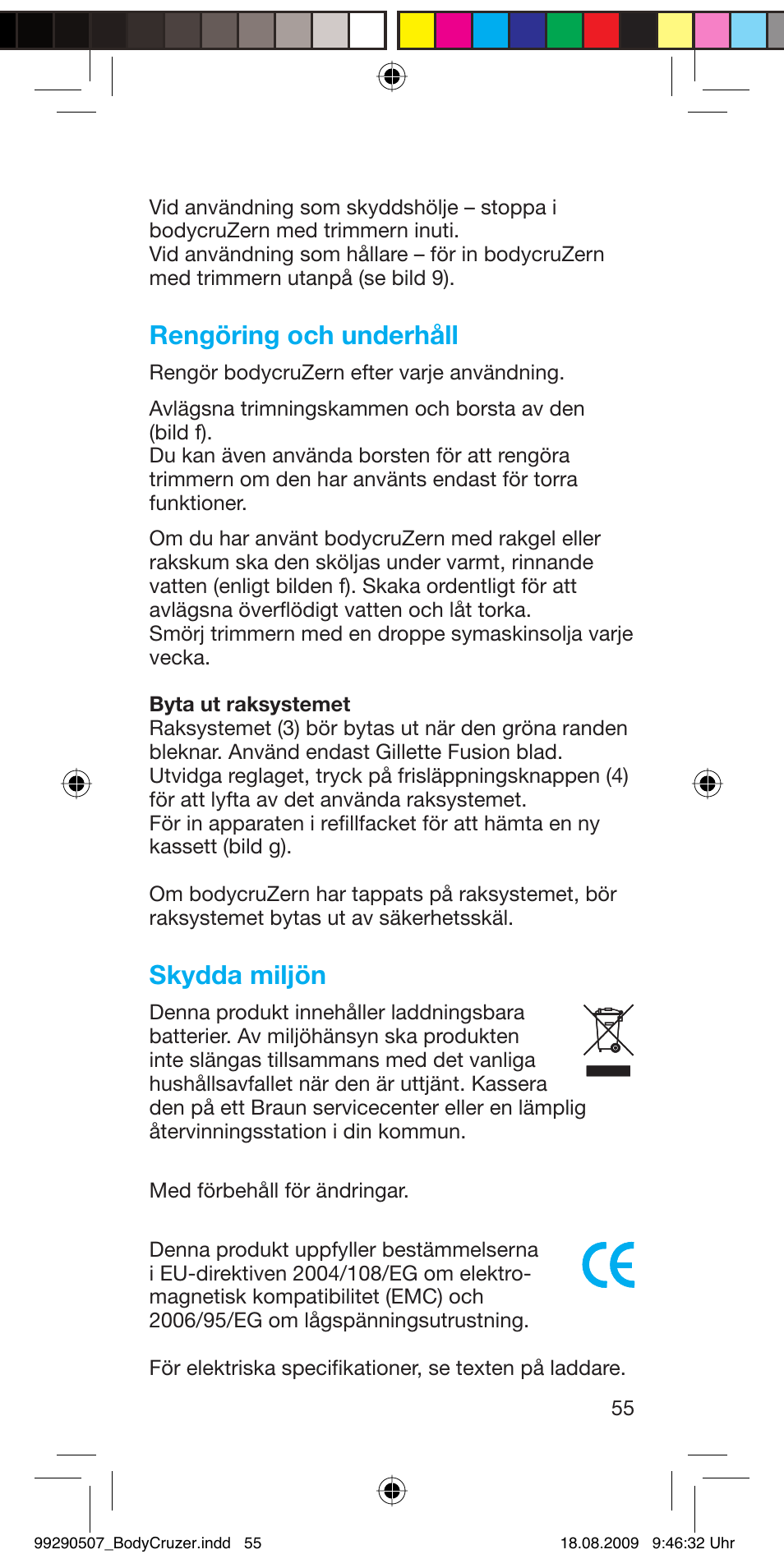 Rengöring och underhåll, Skydda miljön | Braun B35 BodyCruzer User Manual | Page 54 / 70