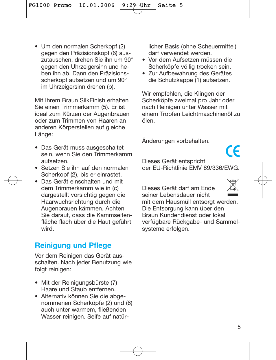 Reinigung und pflege | Braun SilkFinish FG 1000 User Manual | Page 5 / 50