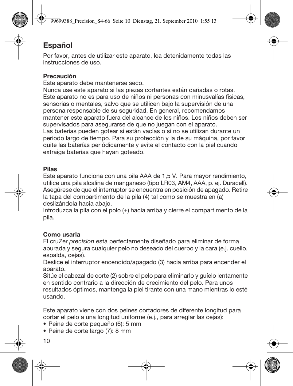 Español | Braun CruZer6 Precision User Manual | Page 10 / 64