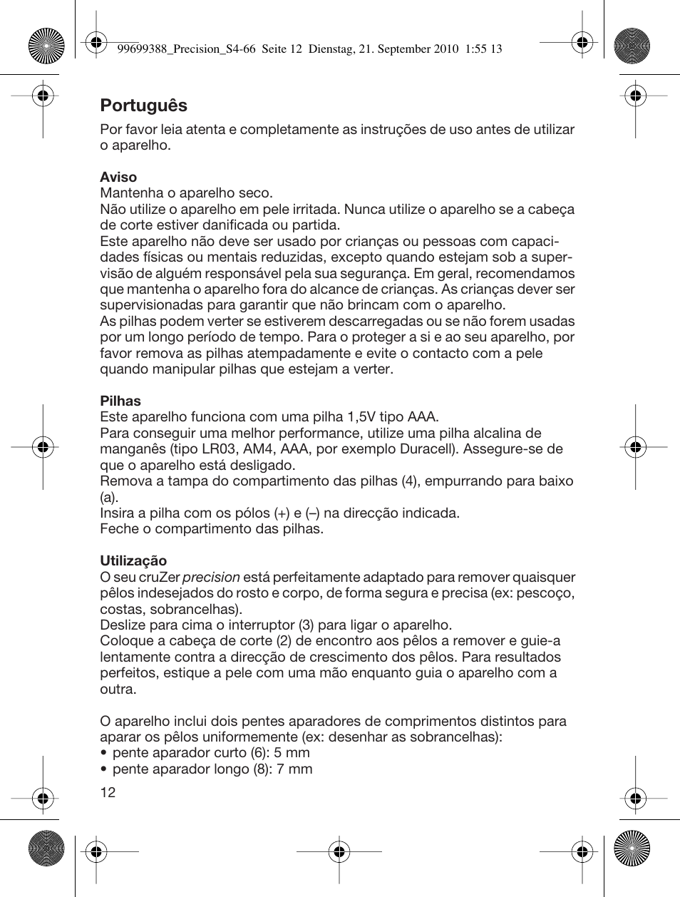 Português | Braun CruZer6 Precision User Manual | Page 12 / 64