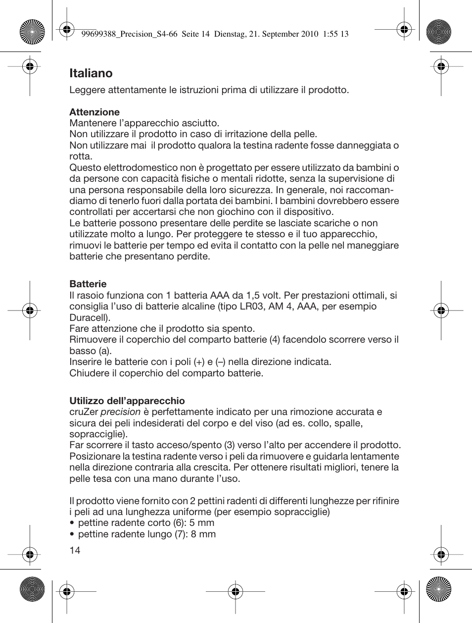 Italiano | Braun CruZer6 Precision User Manual | Page 14 / 64