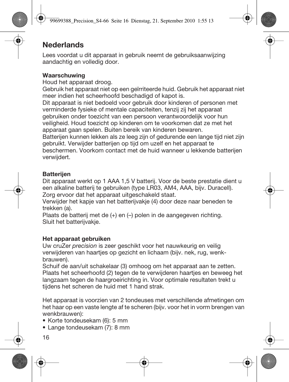 Nederlands | Braun CruZer6 Precision User Manual | Page 16 / 64