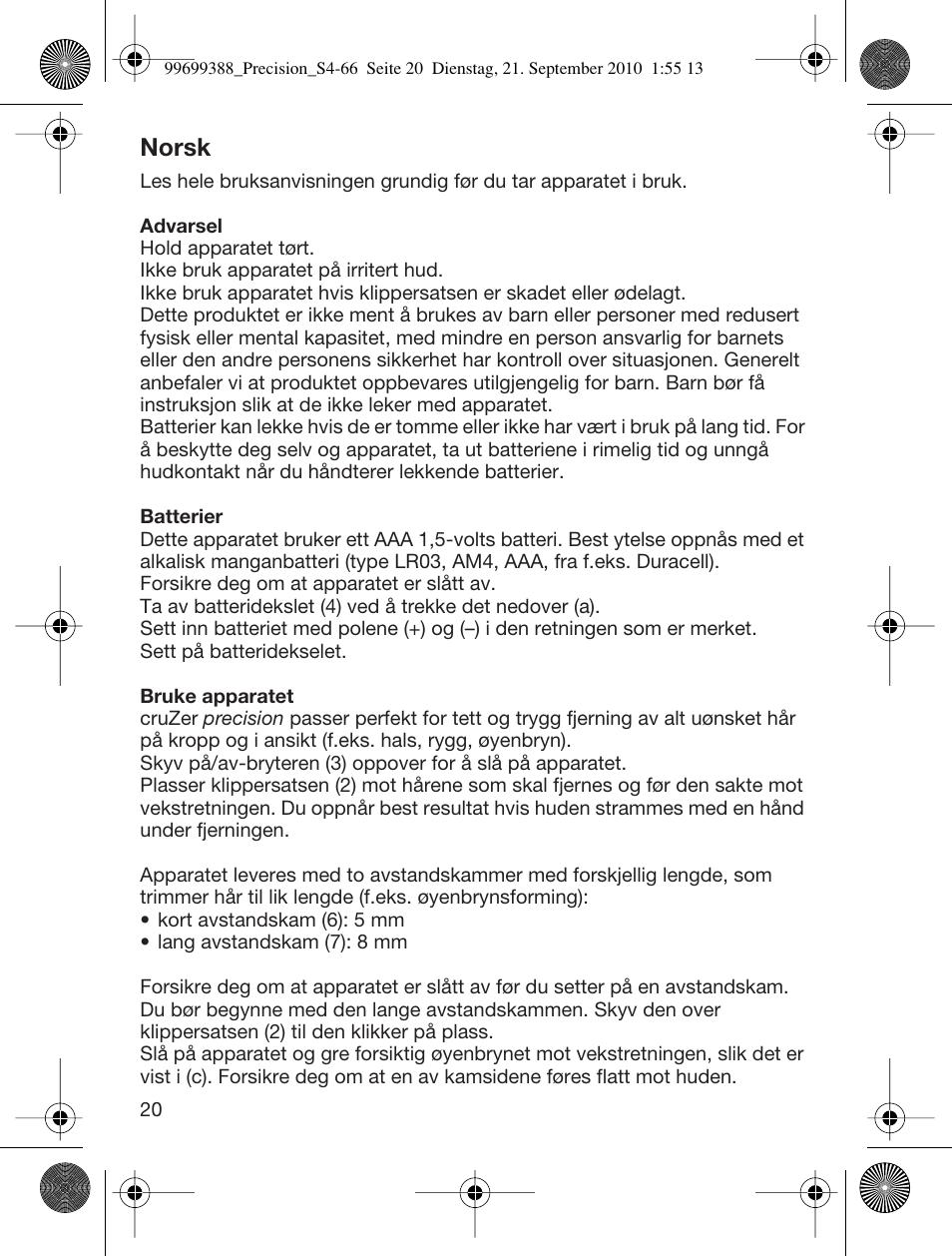 Norsk | Braun CruZer6 Precision User Manual | Page 20 / 64