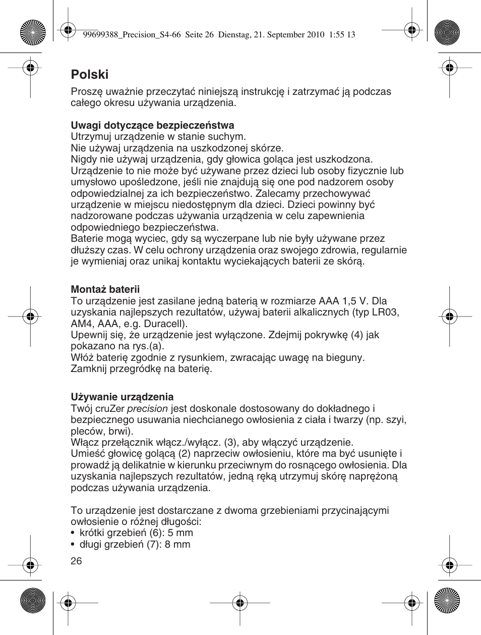 Polski | Braun CruZer6 Precision User Manual | Page 26 / 64