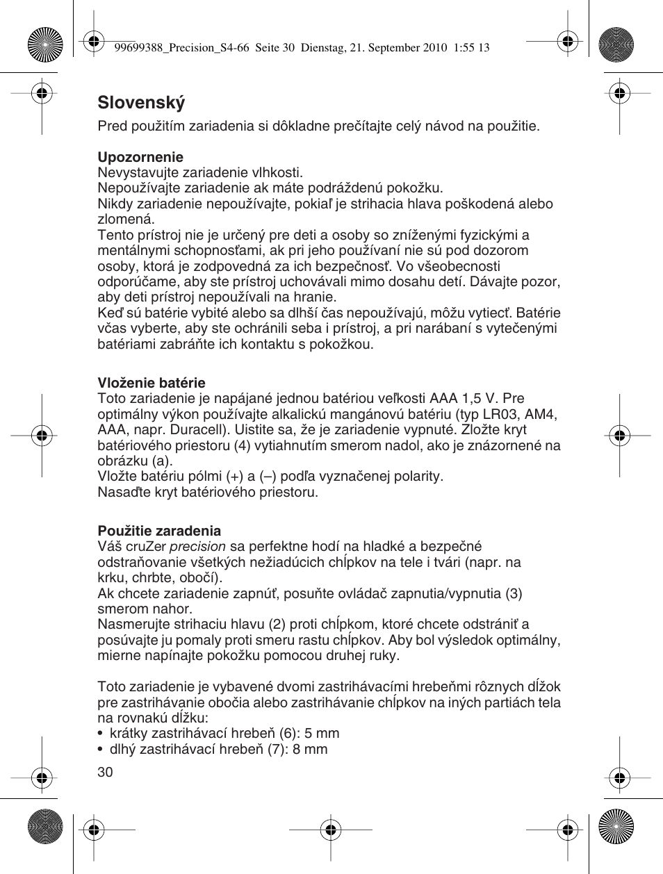 Slovensk | Braun CruZer6 Precision User Manual | Page 30 / 64