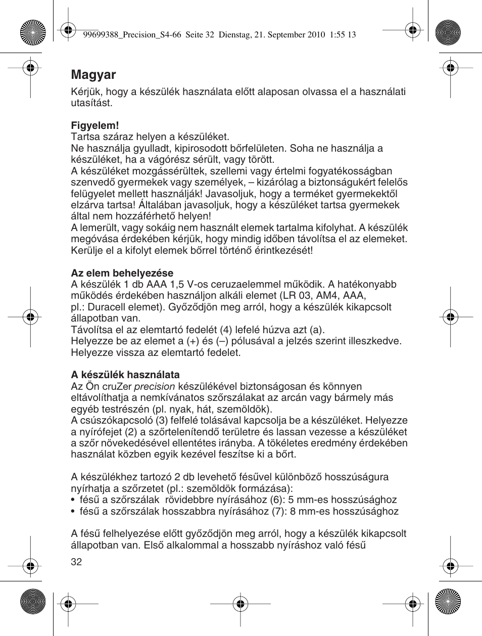 Magyar | Braun CruZer6 Precision User Manual | Page 32 / 64
