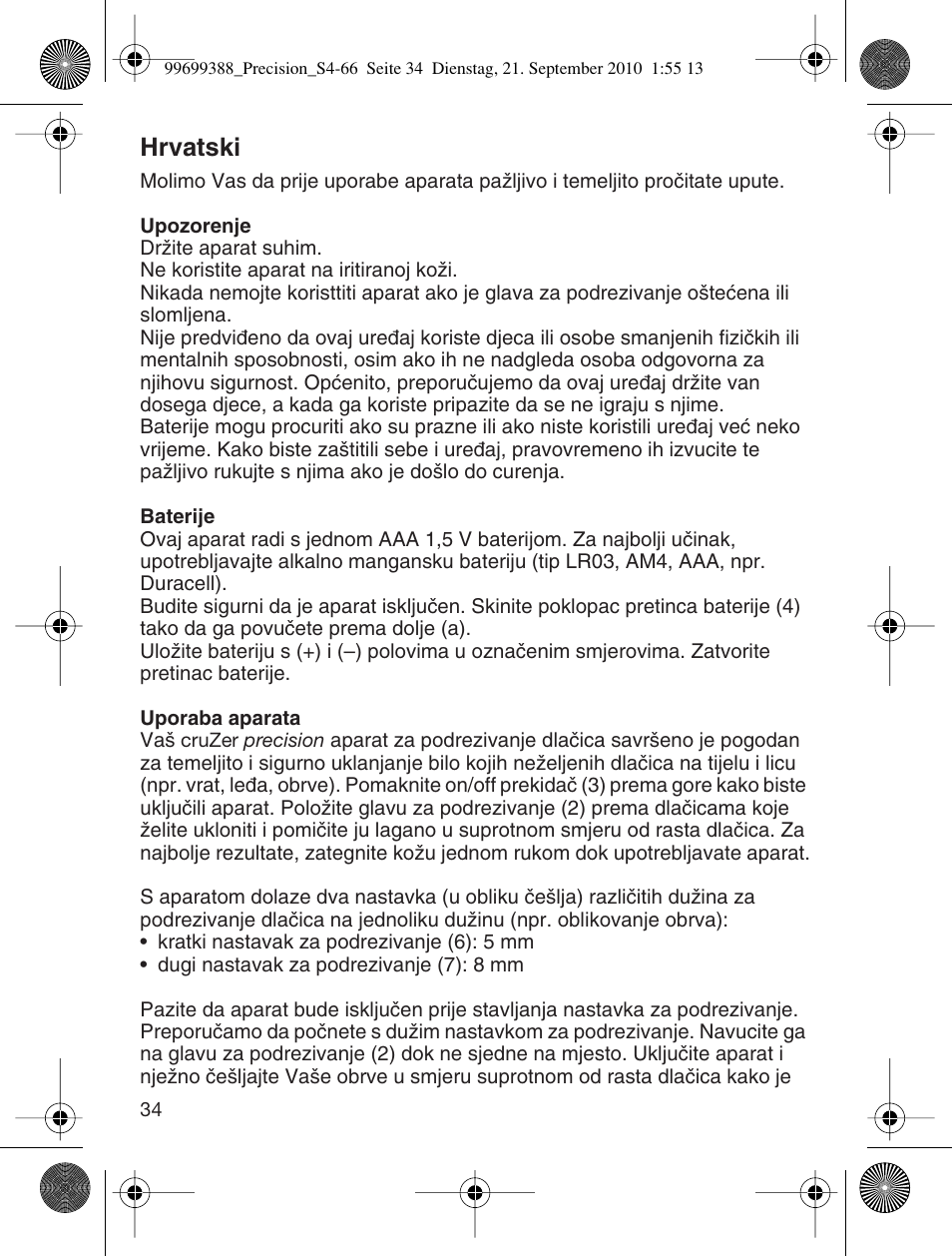 Hrvatski | Braun CruZer6 Precision User Manual | Page 34 / 64