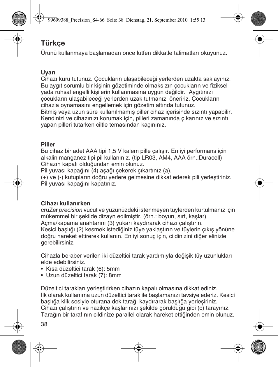 Türkçe | Braun CruZer6 Precision User Manual | Page 38 / 64