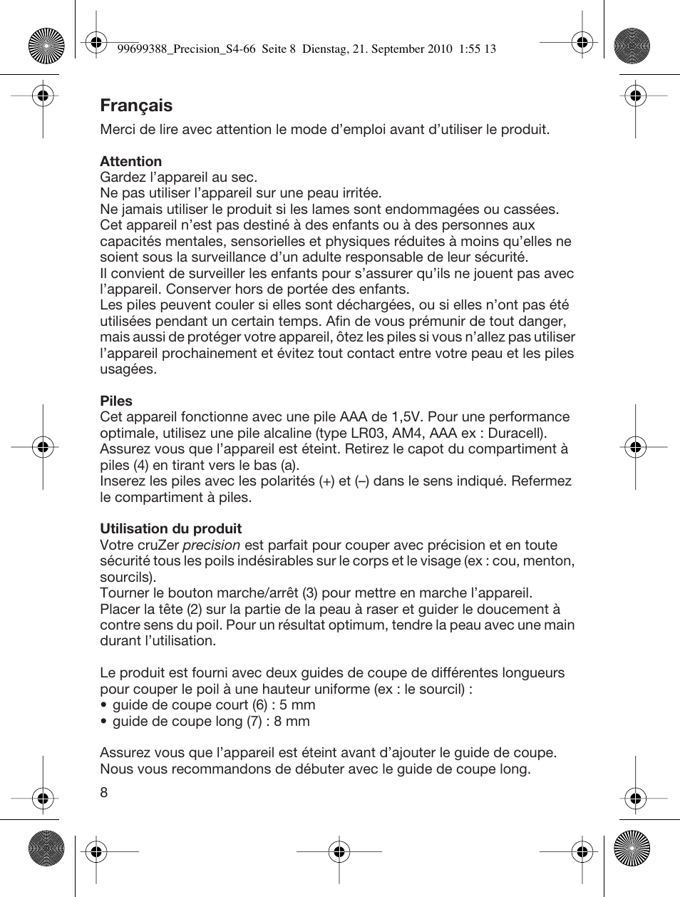 Français | Braun CruZer6 Precision User Manual | Page 8 / 64