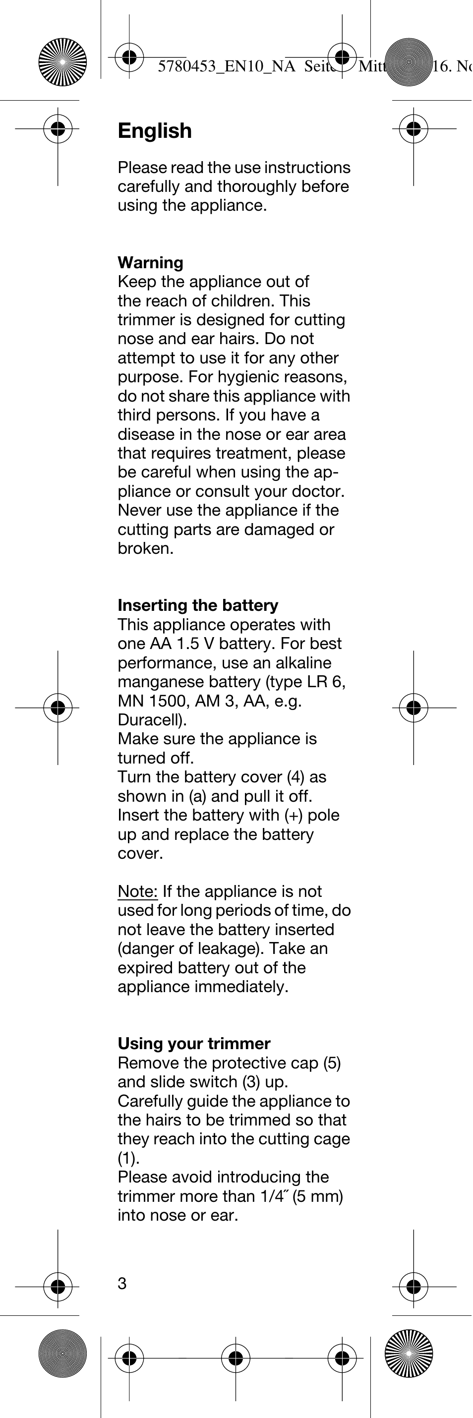 English | Braun EN10 Ear & Nose Trimmer User Manual | Page 3 / 12