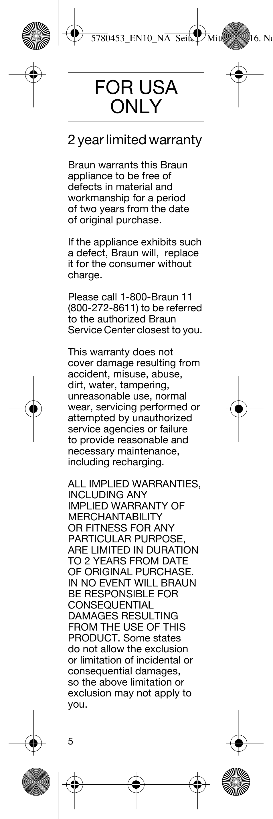 For usa only | Braun EN10 Ear & Nose Trimmer User Manual | Page 5 / 12