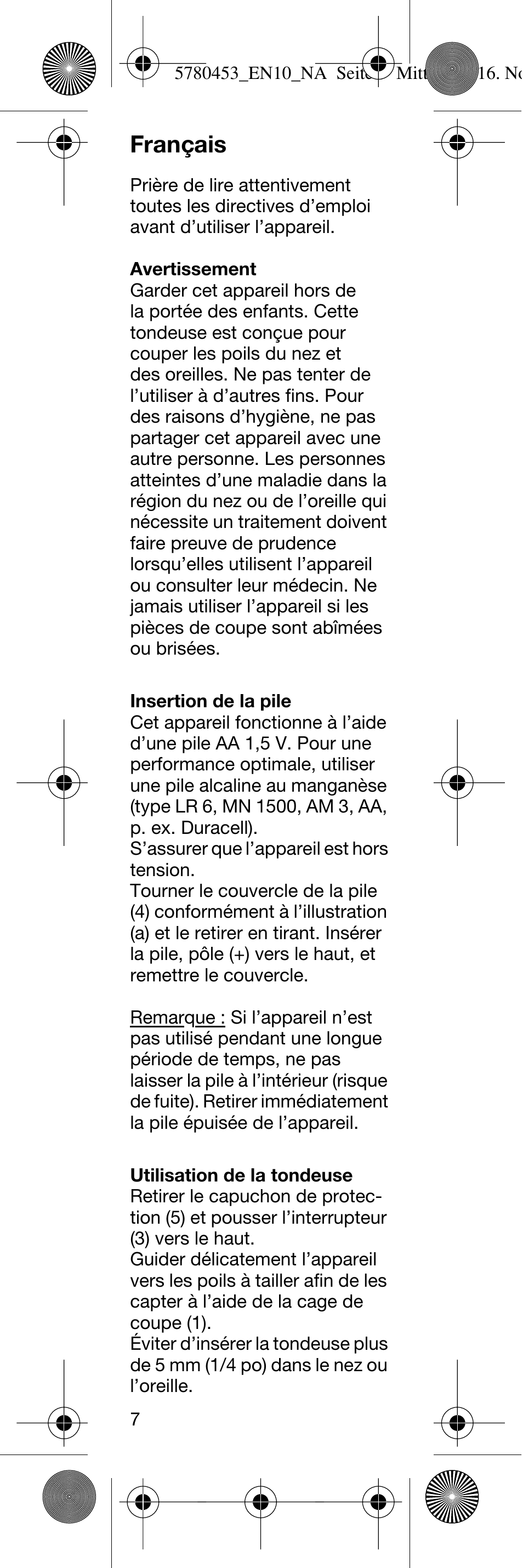 Français | Braun EN10 Ear & Nose Trimmer User Manual | Page 7 / 12