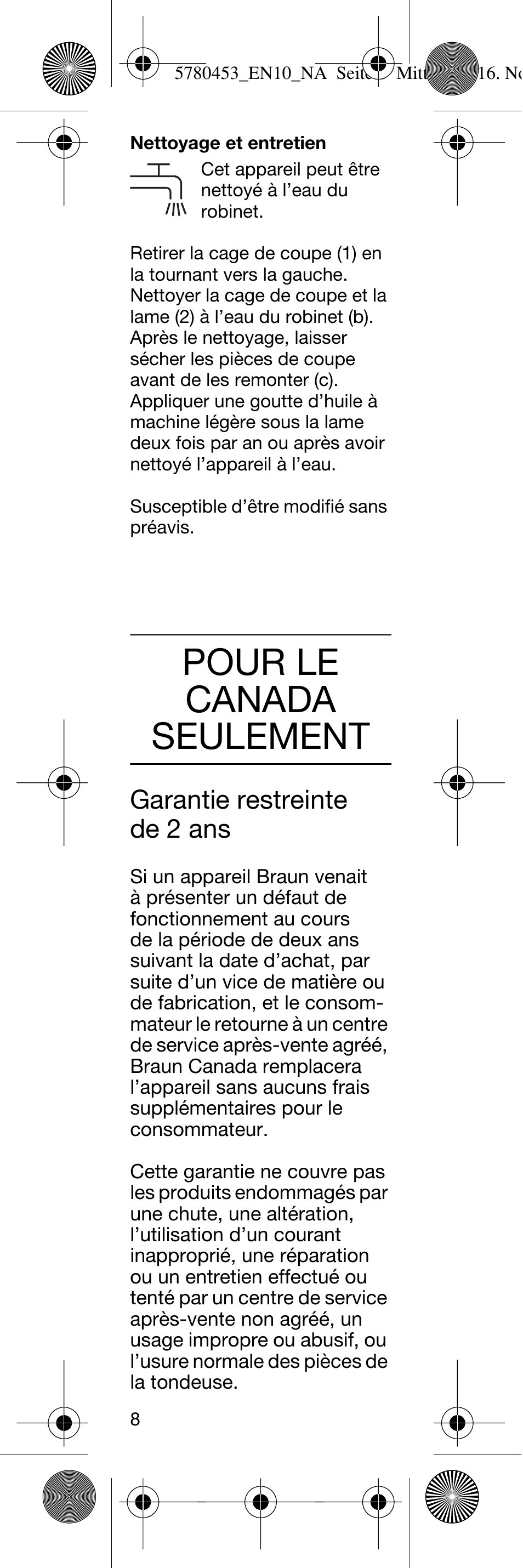 Pour le canada seulement | Braun EN10 Ear & Nose Trimmer User Manual | Page 8 / 12