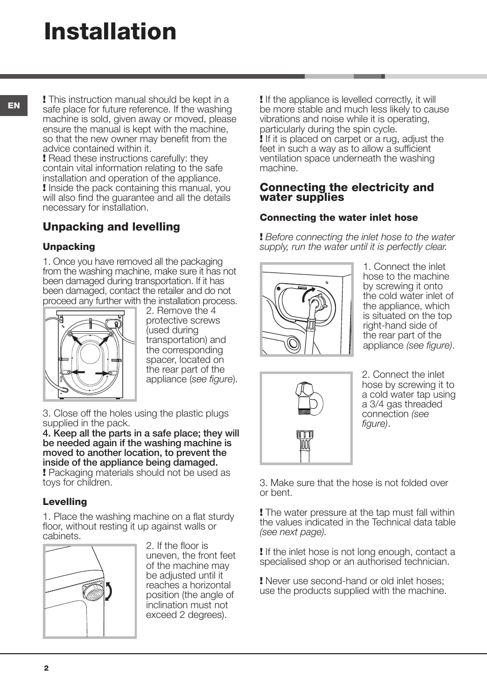 Installation | Hotpoint Ariston Aqualtis ADS93D 69 EU-A User Manual | Page 2 / 80