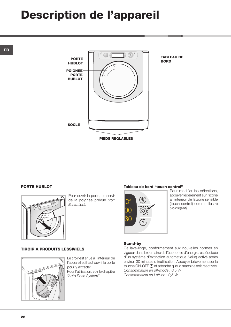 Description de l’appareil | Hotpoint Ariston Aqualtis ADS93D 69 EU-A User Manual | Page 22 / 80