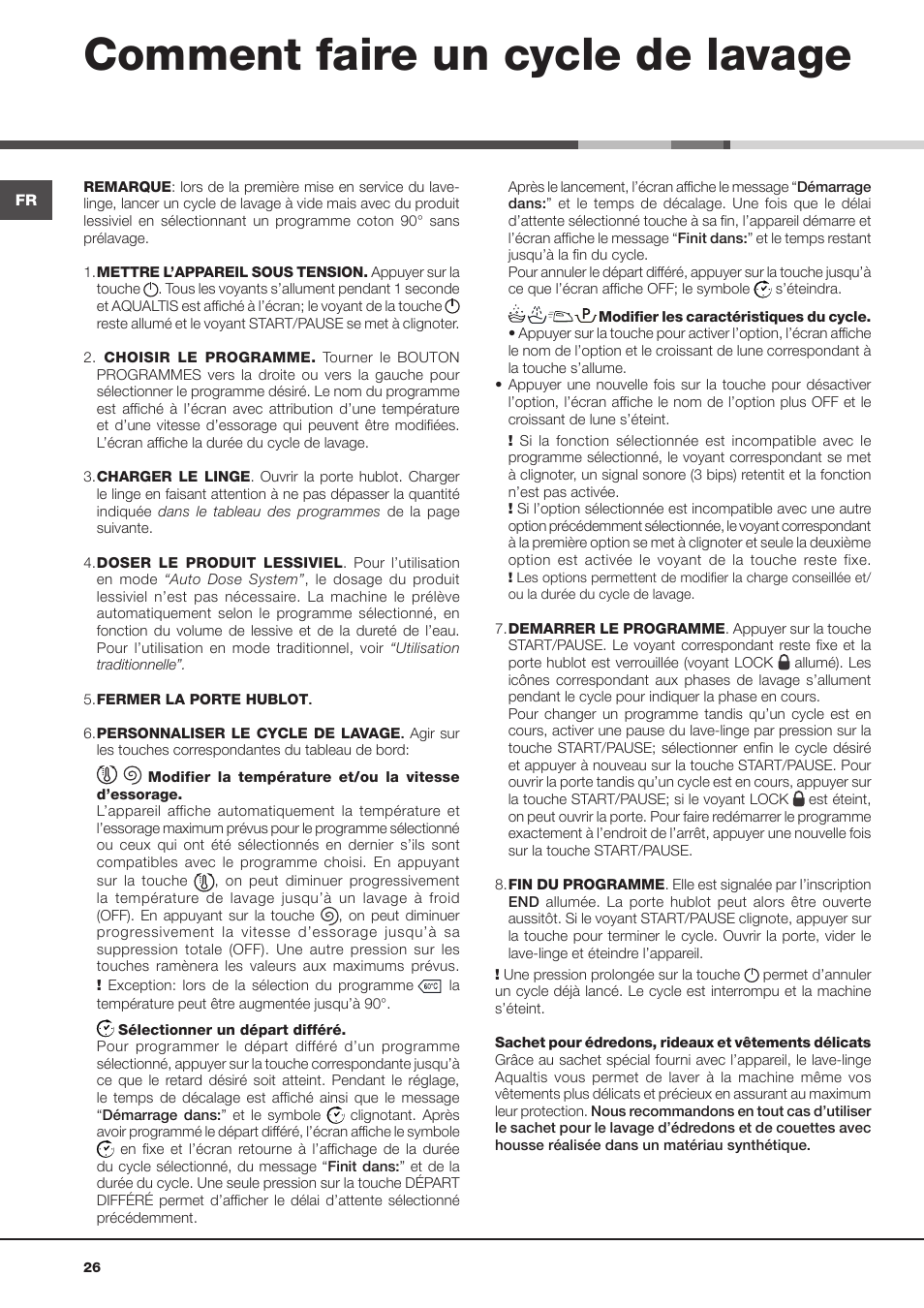 Comment faire un cycle de lavage | Hotpoint Ariston Aqualtis ADS93D 69 EU-A User Manual | Page 26 / 80
