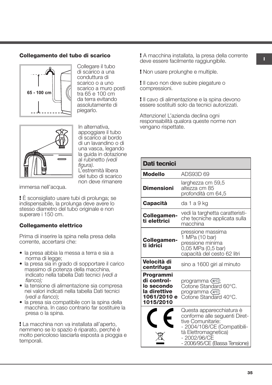 Hotpoint Ariston Aqualtis ADS93D 69 EU-A User Manual | Page 35 / 80