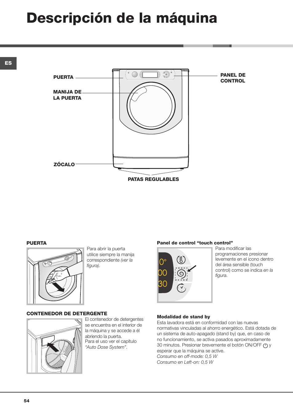 Descripción de la máquina | Hotpoint Ariston Aqualtis ADS93D 69 EU-A User Manual | Page 54 / 80