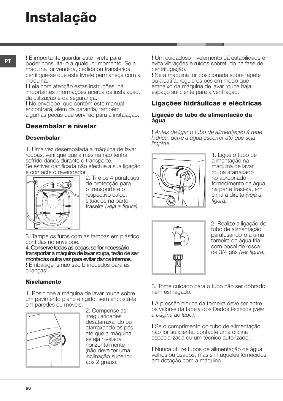 Instalação | Hotpoint Ariston Aqualtis ADS93D 69 EU-A User Manual | Page 66 / 80