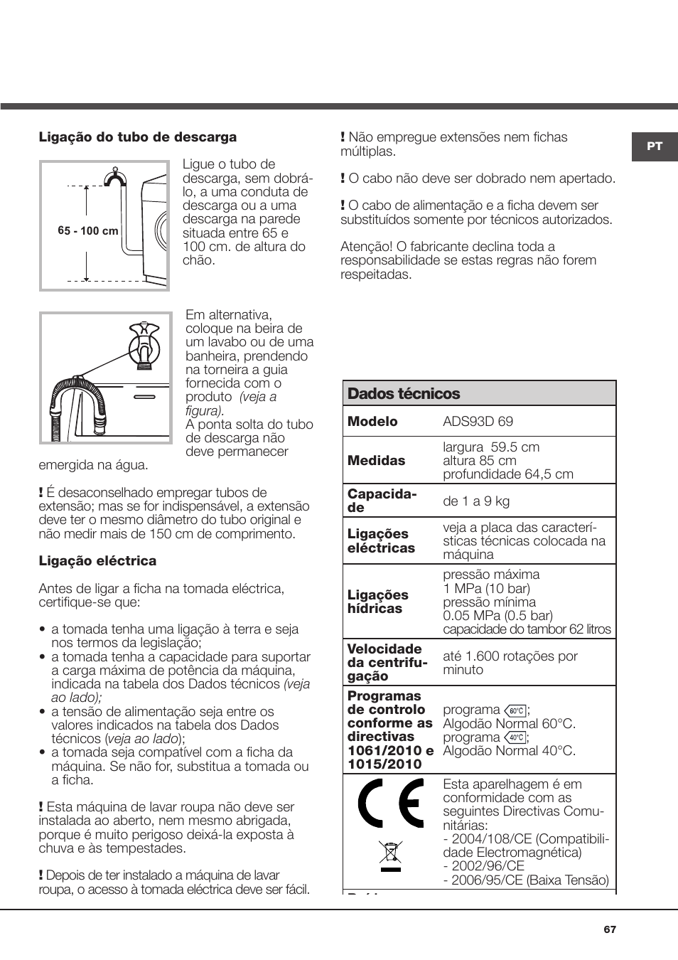 Hotpoint Ariston Aqualtis ADS93D 69 EU-A User Manual | Page 67 / 80