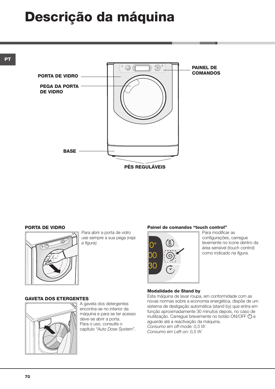 Descrição da máquina | Hotpoint Ariston Aqualtis ADS93D 69 EU-A User Manual | Page 70 / 80