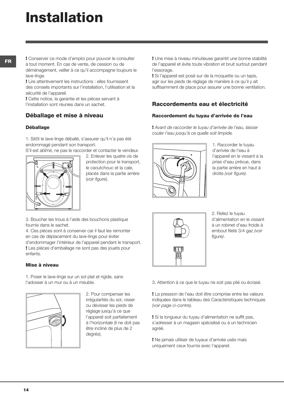 Installation | Hotpoint Ariston Aqualtis AQ93F 29X User Manual | Page 14 / 60